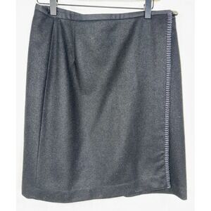 Eddie Bauer Women's Sz 14 100% Wool Black Skirt Wrap Style‎ Button Career
